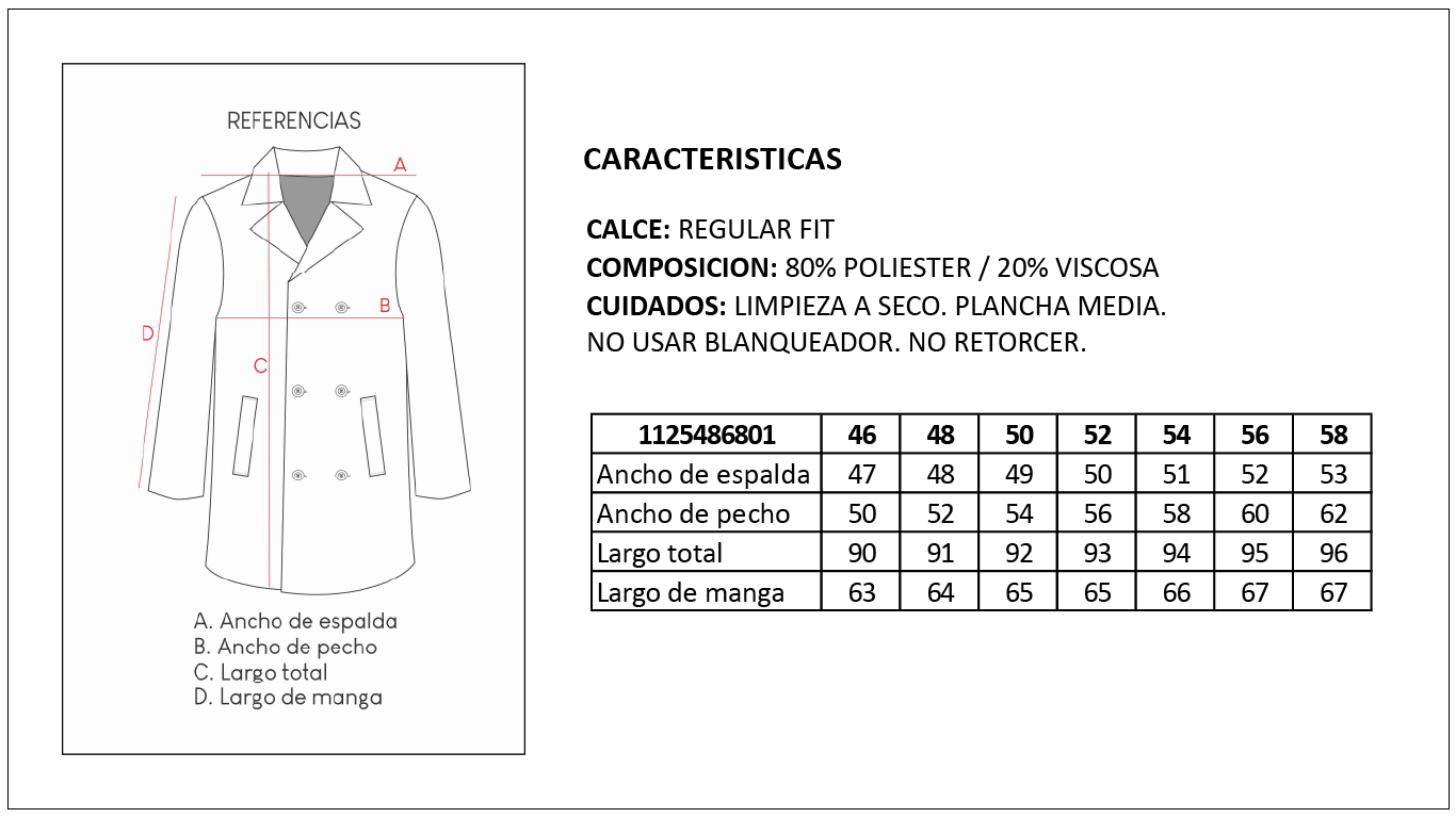Tabla de Medidas Sobretodo Baroneto Night Britches